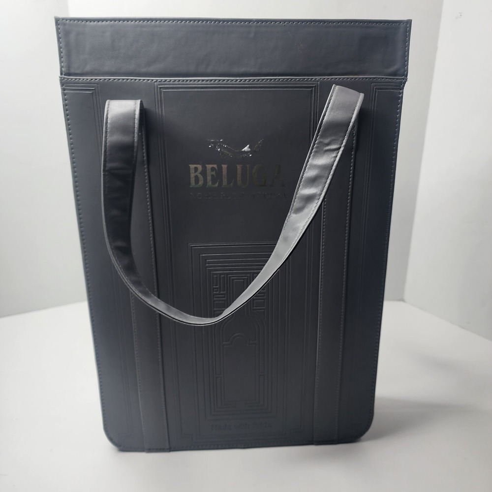 Beluga Noble Russian Vodka Insulated Grey Liquor Bottle Tote Bag Faux Leather